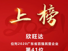 欣旺達位列2020廣東百強民營企業第41位，較2019年上升6位！